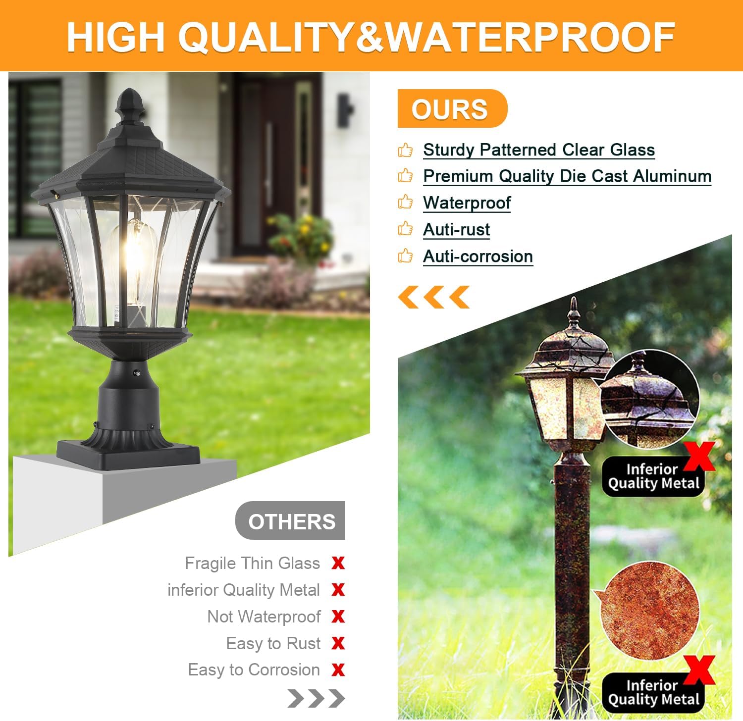 Dusk to Dawn Outdoor Post Lights with Pier Mount Base, Weather Resistant Aluminum 20" Exterior Pillar Coach Light with Clear Glass, Black Outdoor Pole Lamps for Patio, Porch, Yard