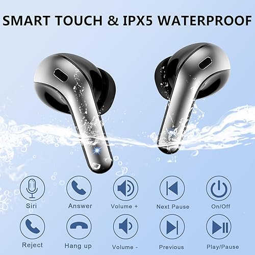 Miniatura 4 de Auriculares inalámbricos  Auriculares Bluetooth con micrófono y control táctil  Auriculares Bluetooth inalámbricos ultraligeros y ergonómicos  40