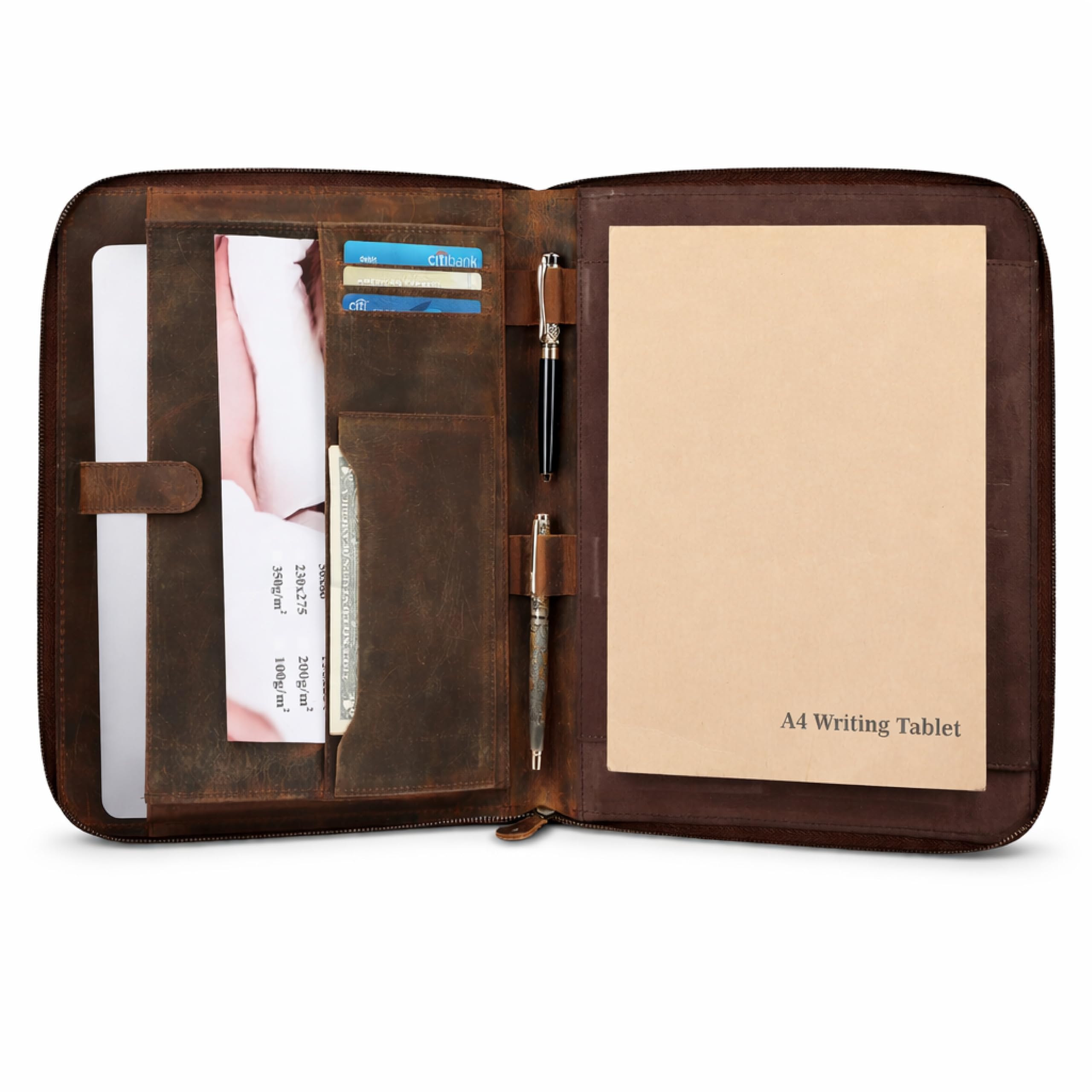 le portfolio レザー ポートフォリオ Amazon.com : TheAntiq Genuine Leather Padfolio Zipper Portfolio