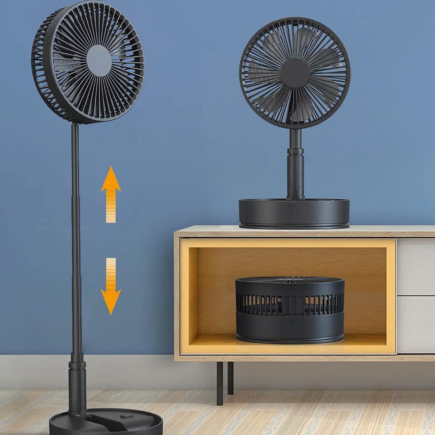 Remote Control Retractable Desktop Fan,Ultra Powerful Portable Vertical Fan Chargeable 3 Speeds Air Circulating Fan for Bedroom Kitchen Camping(Black)