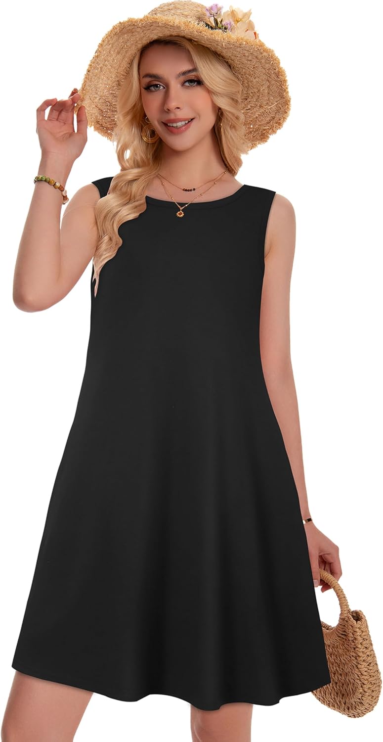 Summer Dresses for Women Beach Boho Sleeveless Vintage Floral Flowy Pocket Tshirt Tank Sundresses - Image 4