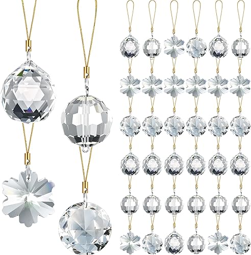 Miniatura 9 de XunYee 36 Piezas Bolas de Cristal de Navidad Ornamentos, 1.18" Mini Colgantes Redondos de Prisma de Cristal Decoraciones de Árbol de Navidad Ab