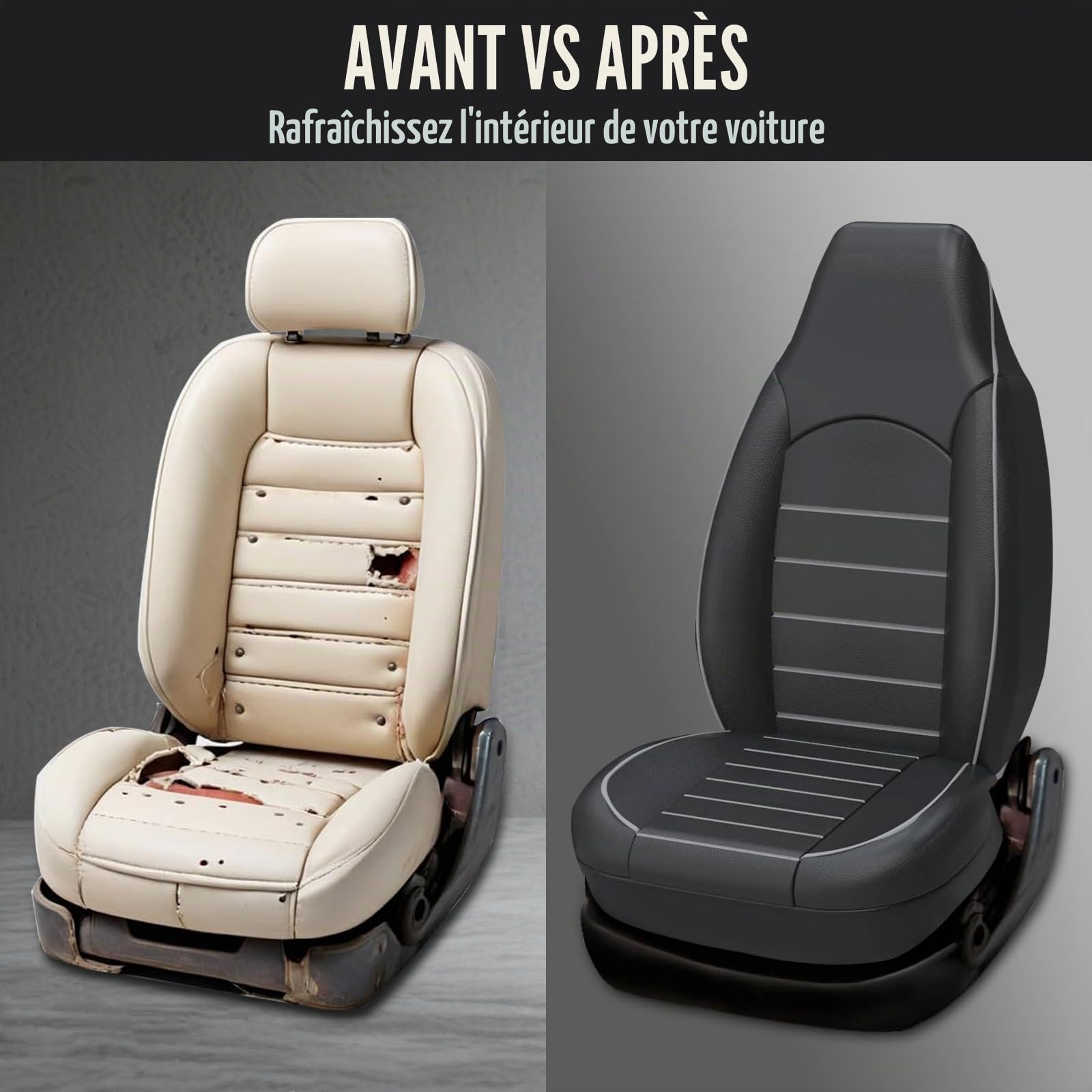 AUTOYOUTH Housses de Siège de Voiture Avant Universelles Simili-Cuir pour 2 sièges Noir Gris, Tuning Voiture Interieur
