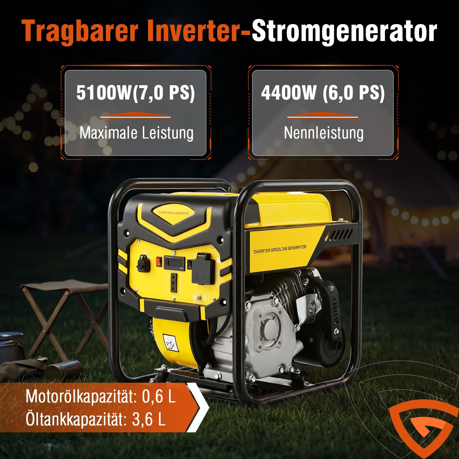 5100W Inverter Stromgenerator Benzin mit 230V Steckdosen & USB Offener Inverter Generator als Notstromaggregat hausversorgung, 4 Takt OHV Motor für Garage Werkstatt Baustelle