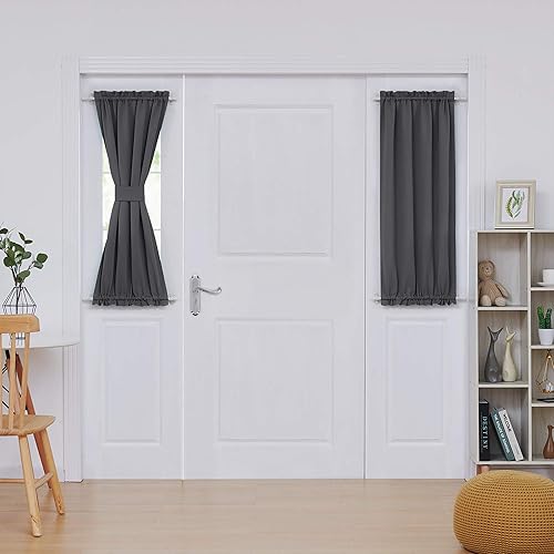 Deconovo Cortina opaca para puerta, doble bolsillo para barra y aislamiento térmico para puerta de patio, cortinas de ventana, 63.5 x 101.6 cm, gris