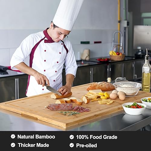 Miniatura 3 de Tabla de cortar de bambú extragrande de 36 x 24 pulgadas para cocina, tabla de cortar para estufa, cubierta superior con asa, tabla de cortar