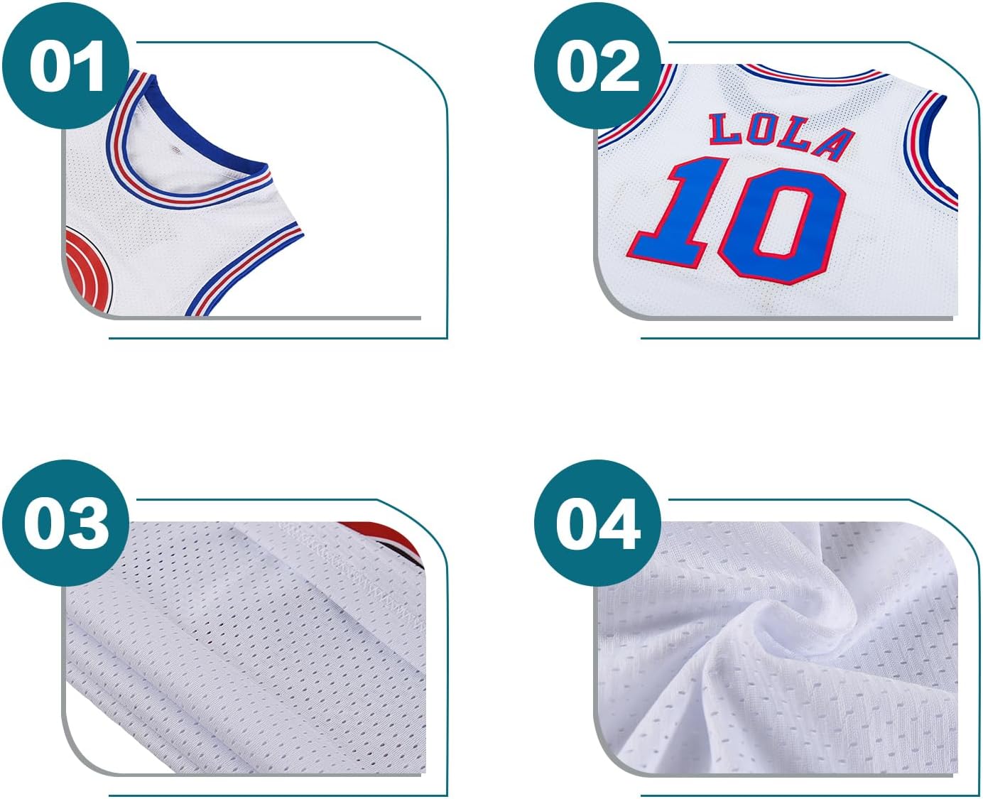Mens Basketball Jersey Bugs #1 Lola #10 Space Movie Jersey Hip Hop Sports Shirt Halloween Party White XS-XXL - Image 4