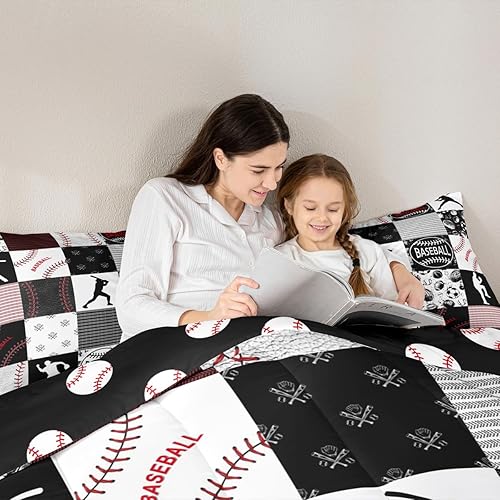 Miniatura 5 de Erosebridal Juego de edredón de béisbol para niños, tamaño King, juego de ropa de cama de sóftbol, edredón acolchado para juegos deportivos para
