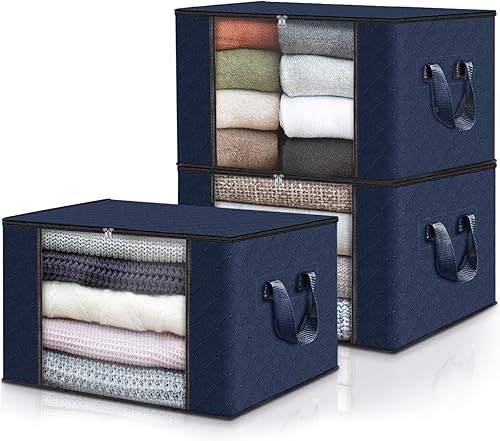 Miniatura 64 de Fab totes Paquete de 6 bolsas de almacenamiento plegables para mantas, contenedores de almacenamiento para organizar dormitorio, armario, ropa, Gris