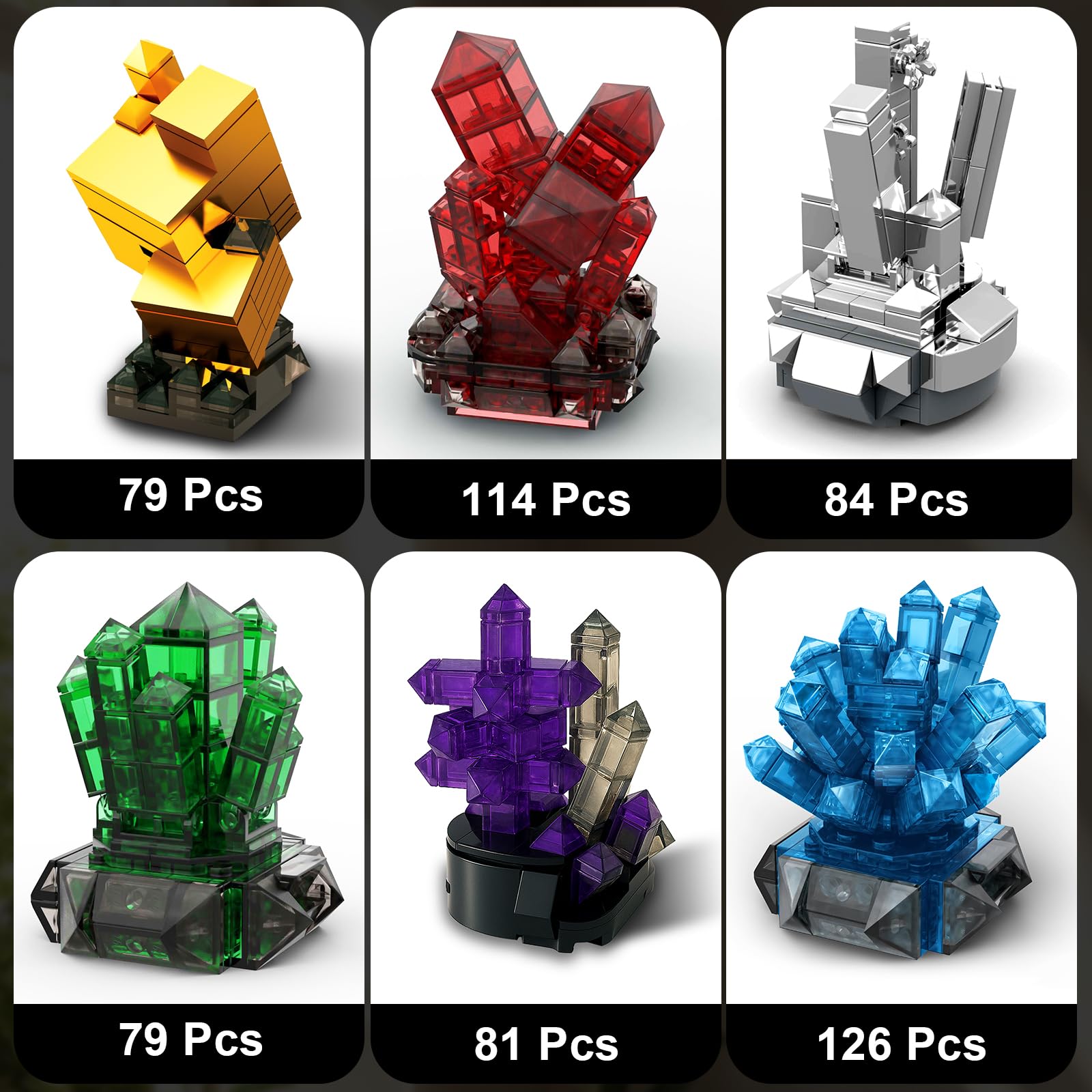 Mineral Building Set for Adults, 564PCS Geology Crystal Collection Kit with 6 Gems Models – Home and Office Decor for Adult, Elegant Desk Décor & Idea Gift for Men & Women