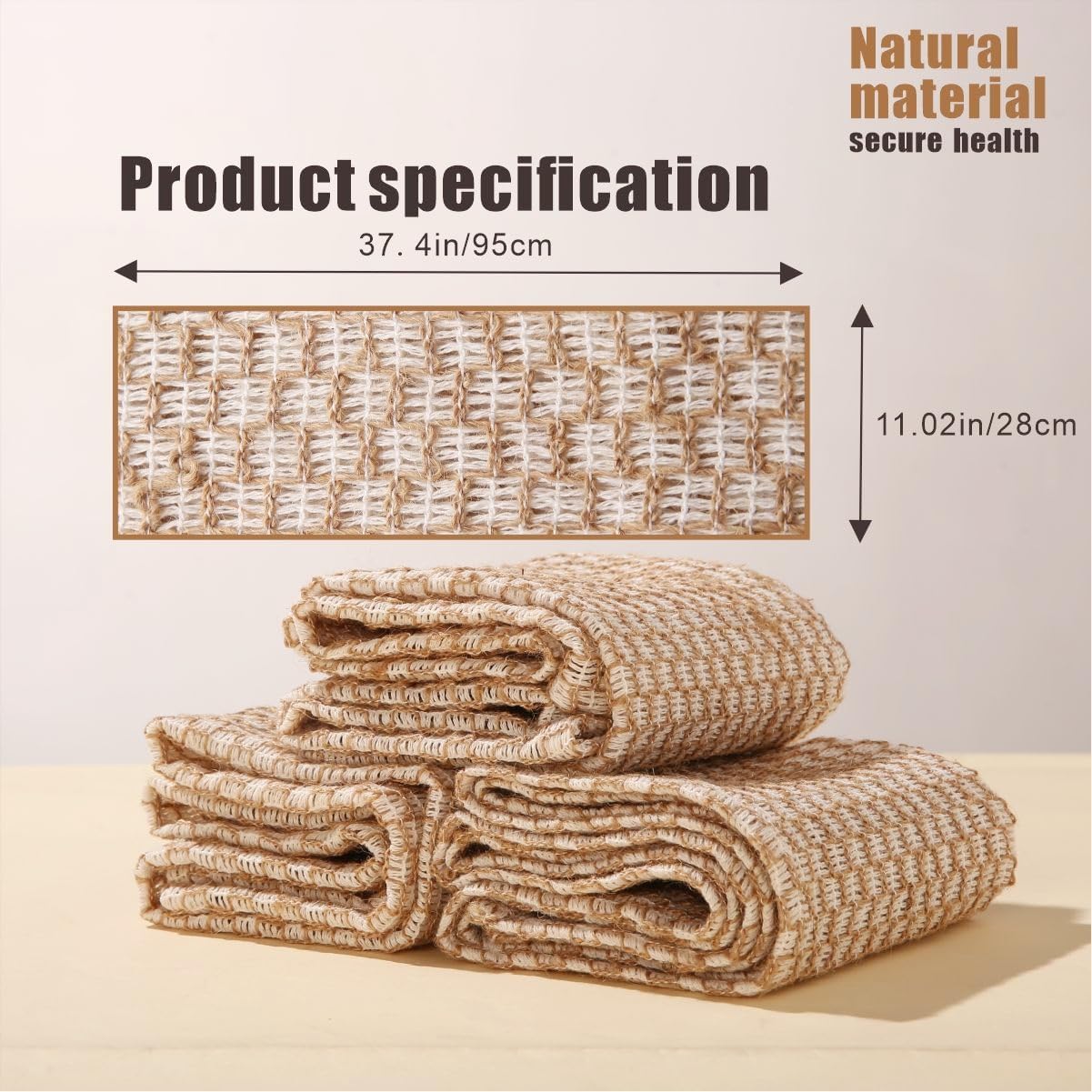 Exfoliating Body Scrubber Shower Loofah for Women, Natural Jute Exfoliating Shower Towel Back Exfoliator for Shower, Reusable Exfoliating Towel Body Wash Cloth - Image 3