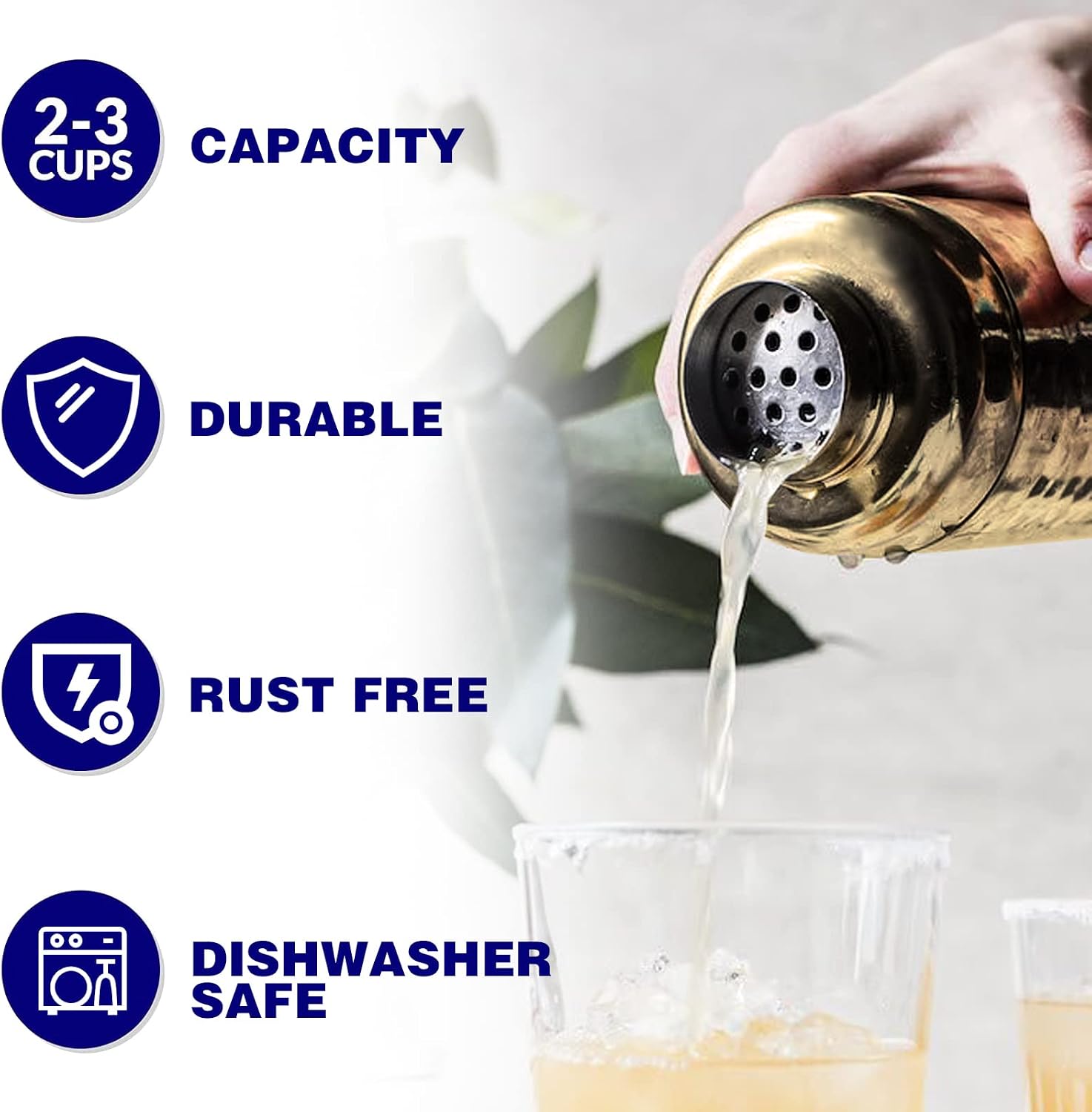 Tiawudi Large 24oz Cocktail Shaker Set, Stainless Steel 18/8 Martini Mixer Shaker with Built-in Strainer, Measuring Jigger & Mixing Spoon, Martini Shaker Set, Perfect for Bartender and Home Use, Gold