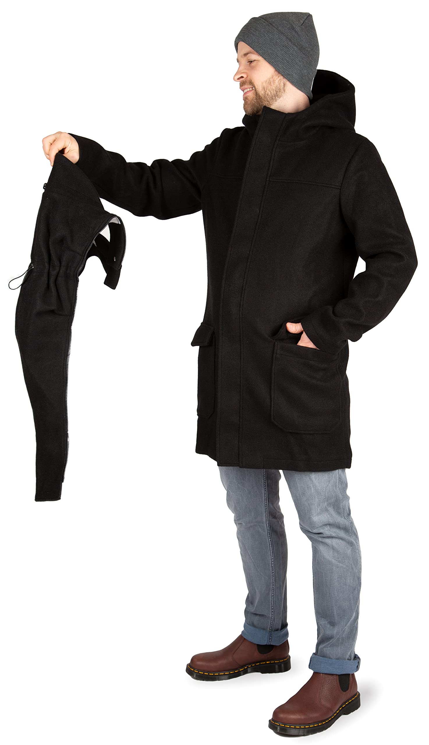 Viva la Mama - Warmer Tragemantel für Männer zum Vorn- und Hintentragen - PAVO - schwarz
