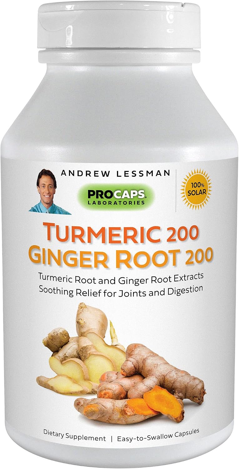 ANDREW LESSMAN Turmeric 200 Ginger Root 200-120 Capsules – Naturally Soothe The Joints and Digestive Systems. Two Pure Extracts. Protective, Anti-Aging, Anti-oxidant Properties. No Additives