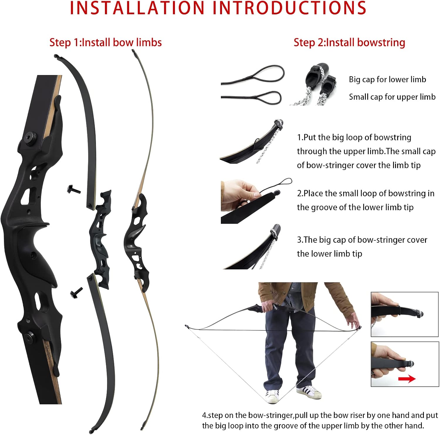 OBTOUTDOOR Black Hunter Original Takedown Recurve Bows for Adults Hunting Bow Archery Bow Longbow 60" 20-55 lbs Right Hand Aluminium Alloy Riser for Outdoor Shooting Hunting Competition