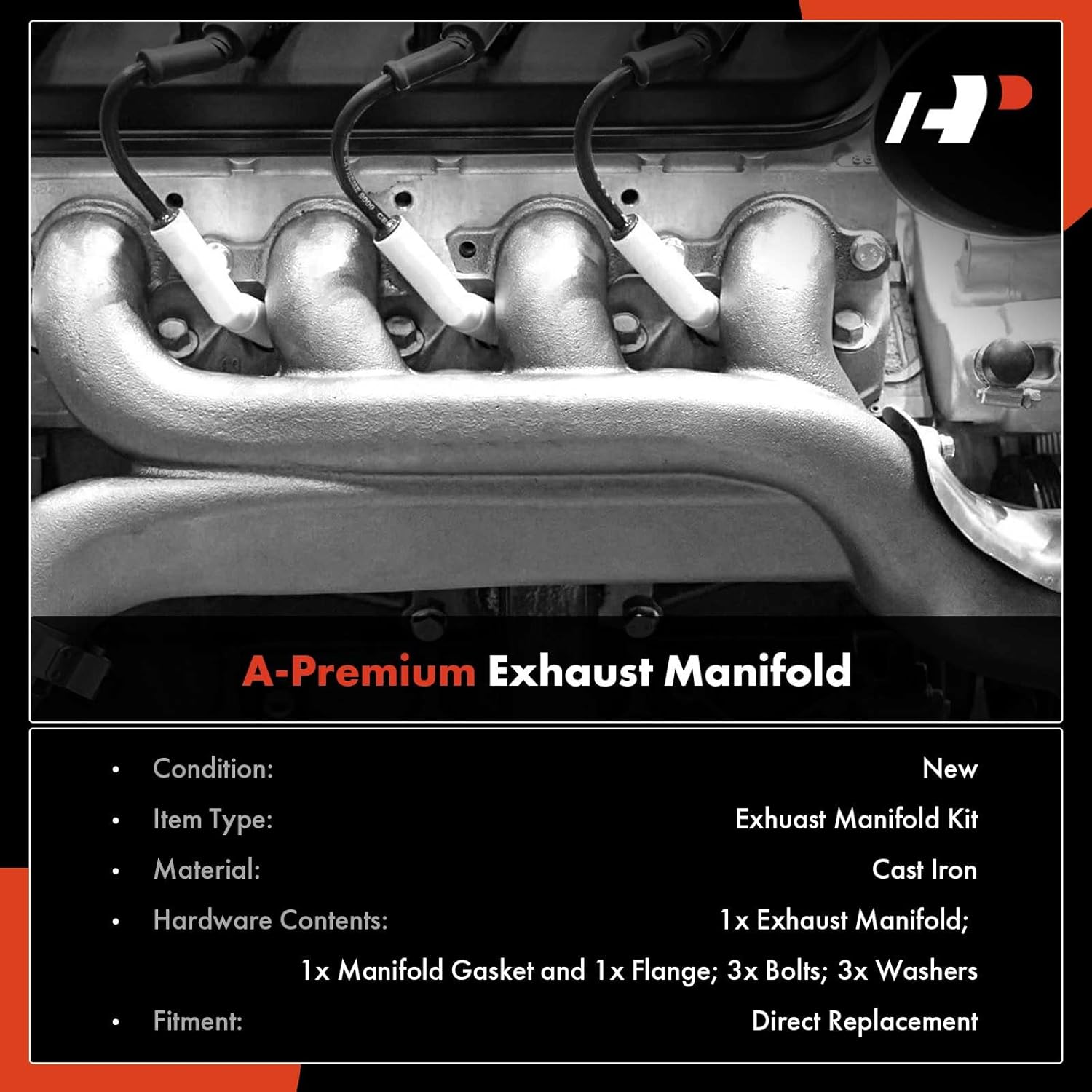 A-Premium Right Exhaust Manifold W/Gasket, Heat Shield [6.6L] Compatible with Chevy, GMC, Workhorse & Workhorse Custom Chassis - Silverado 2500 HD, Express 2500, Sierra 3500, Savana 2500 & More