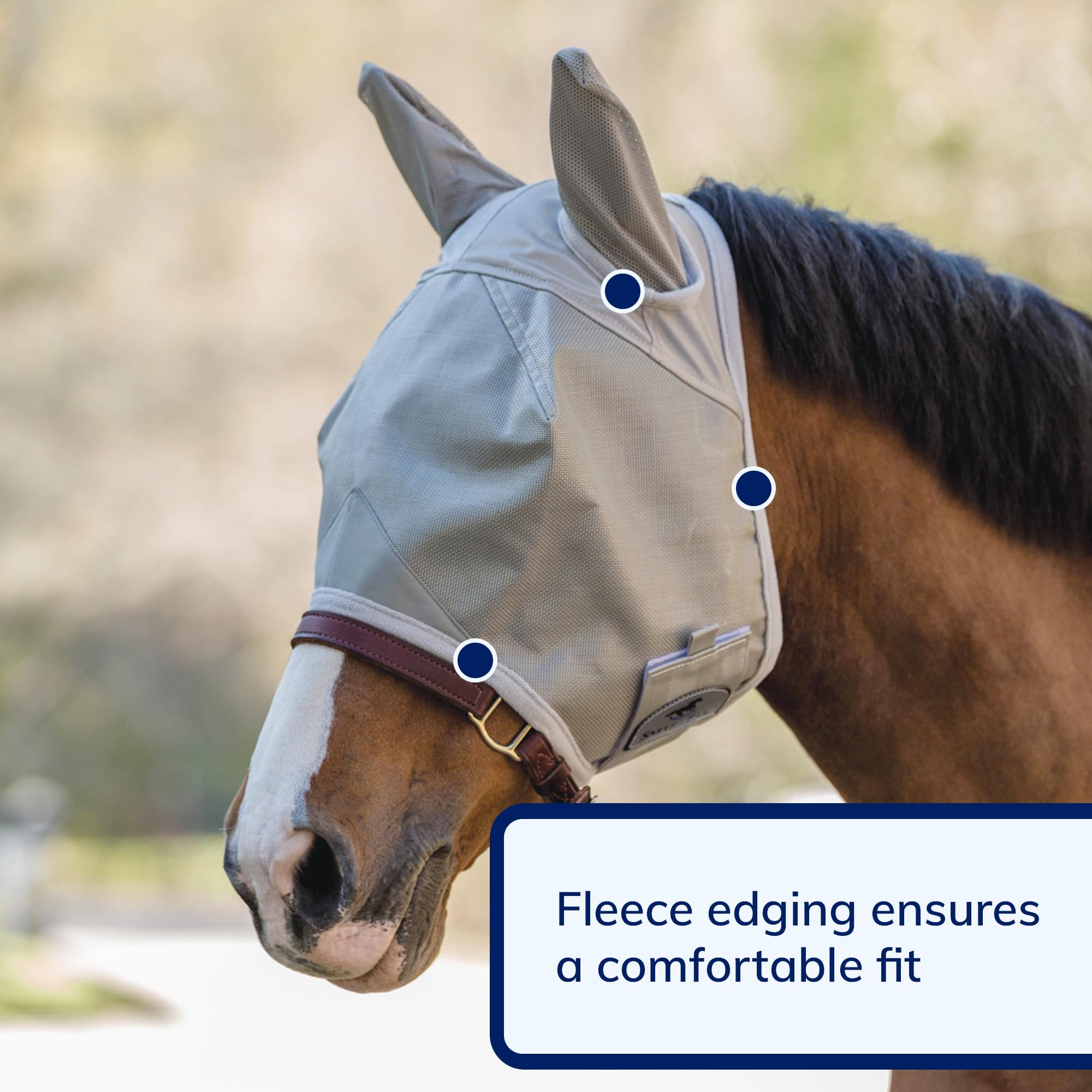 SmartPak Máscara antimoscas con protección UV, orejas y malla, cierre de velcro ancho y seguro, máscara UV para caballos (caballo)