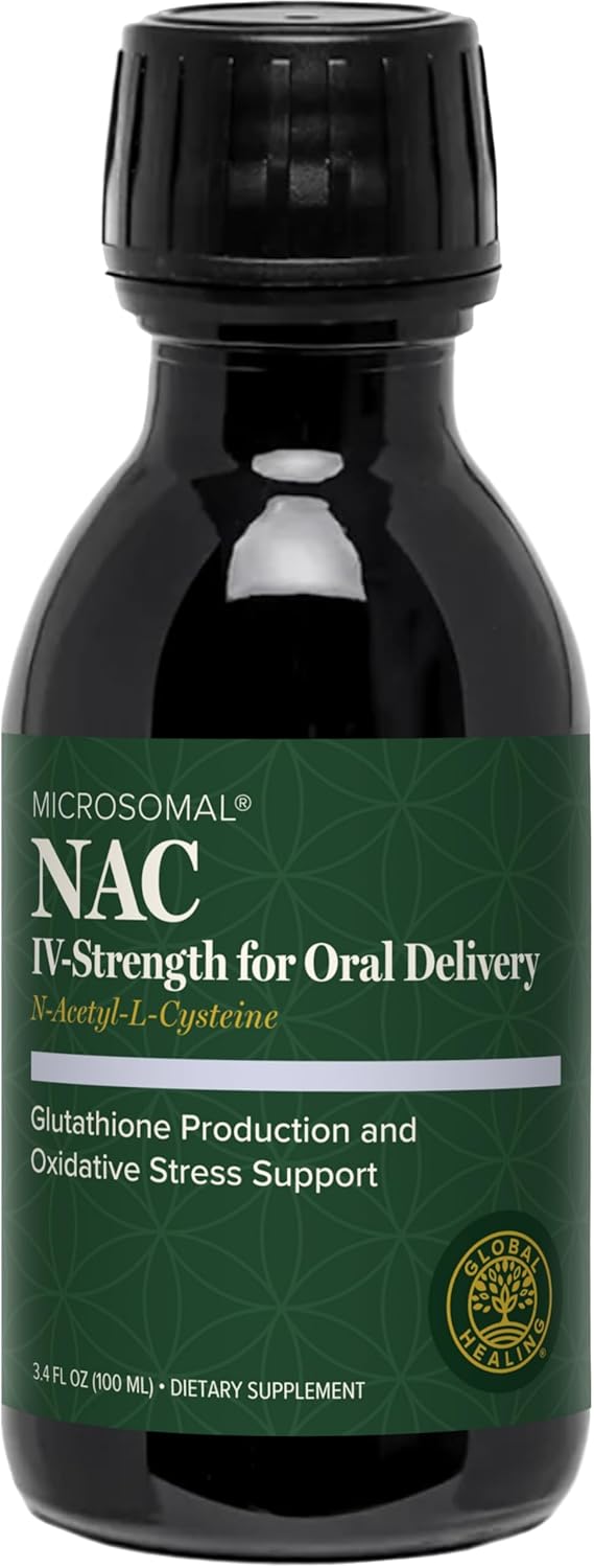 Global Healing Pure Liquid Microsomal NAC Supplement N-Acetyl-Cysteine 650mg for Glutathione Production, Liver Support & Detox, Antioxidant & Immunity, NAC 600mg Alternative, Liquid Drops (3.4 Oz)