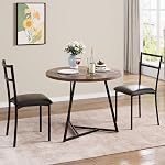 2-Person Dining Table Set, Space Saving Round Dining Table with Upholstered Chairs, Sturdy Steel Frame Compact Table for Small Spaces，Modern Small Apartment Dining Set, Retro Brown