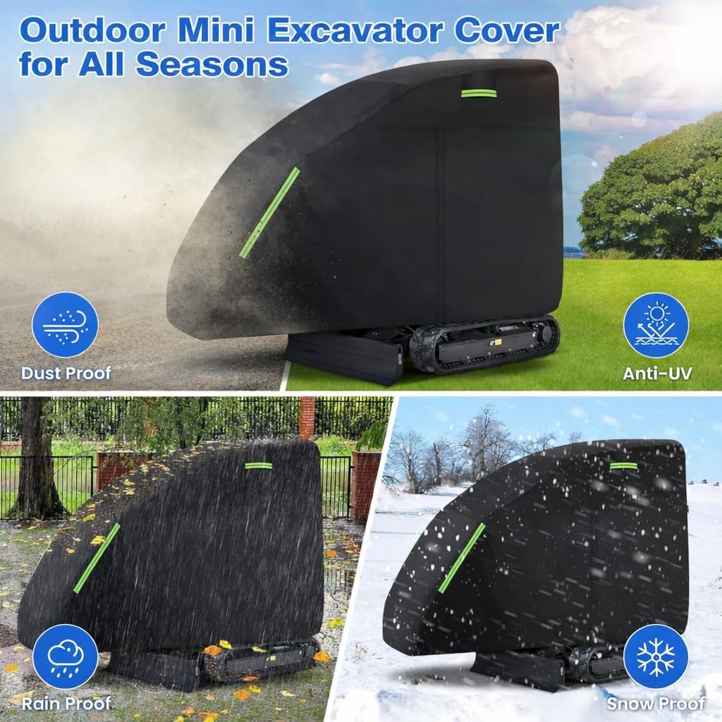 Mini Excavator Cover for Caterpillar 301.7D CR 2013-2016, Heavy Duty Watertight, Excavator Cover with Zipper Door Reflective Strips Durable Thickened Outdoor Protection
