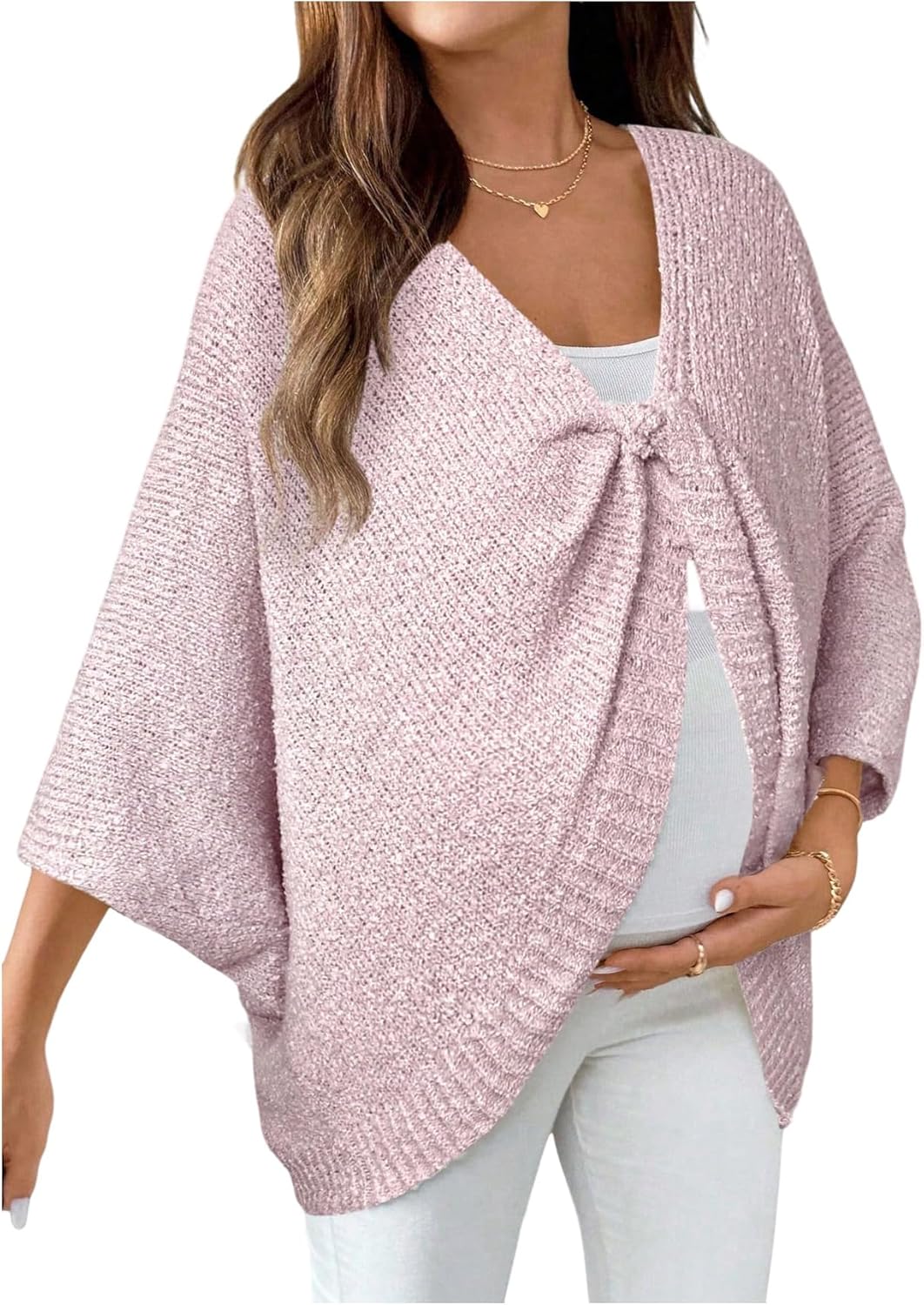 Milumia Women's Maternity Twist Front Sweater V Neck Long Sleeve Loose Pullover Top Knitwear