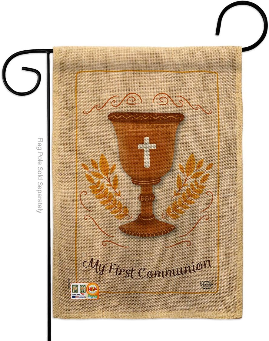 My First Communion Burlap Burlap Garden Flag Religious Cross Chalice Holy Eucharist Christian Religion Tradition Small Decorative Gift Yard House Banner Double-Sided Made In USA 13 X 18.5