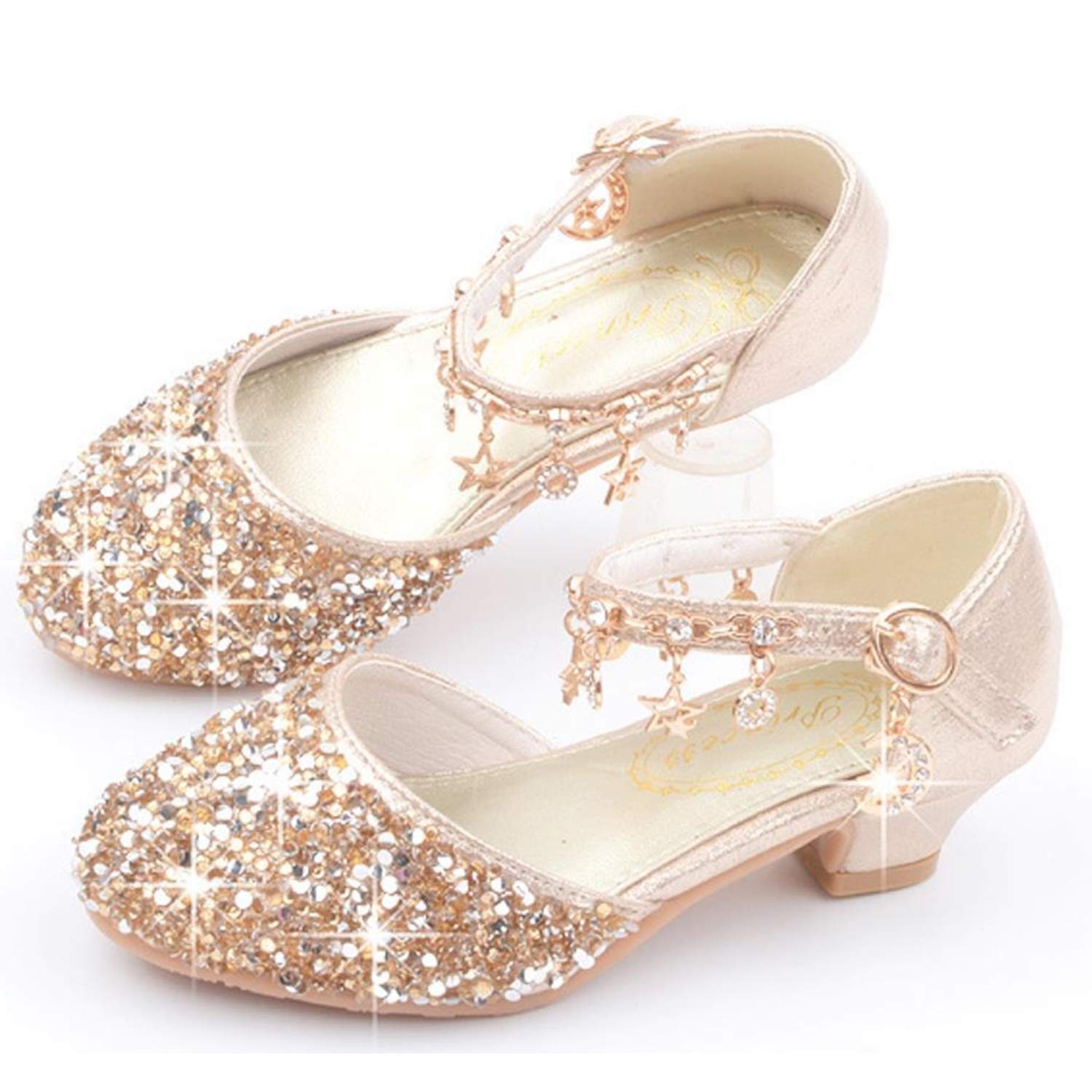 Scarpe con Tacco Ragazza Ballerine Bambina Cerimonia Festa Lustrino Nozze Scarpe da Principessa Eleganti Danza Latina Bambini Tacco Sandali EU26-38