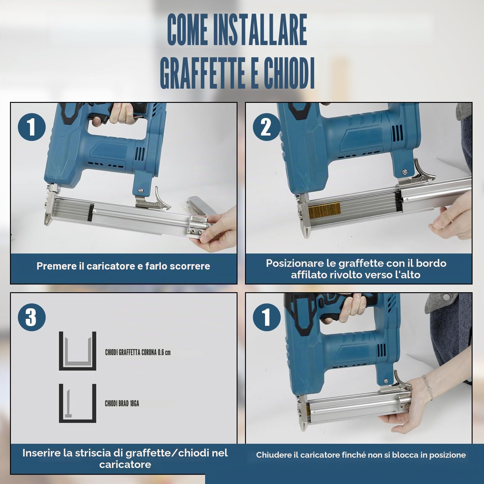 Chiodatrice senza fili da 18 GA per batteria Makita da 18 V, pistola per unghie 2 in 1 senza spazzola/pistola per graffette con 500 chiodi e 500 punti, doppia protezione, per la lavorazione del legno