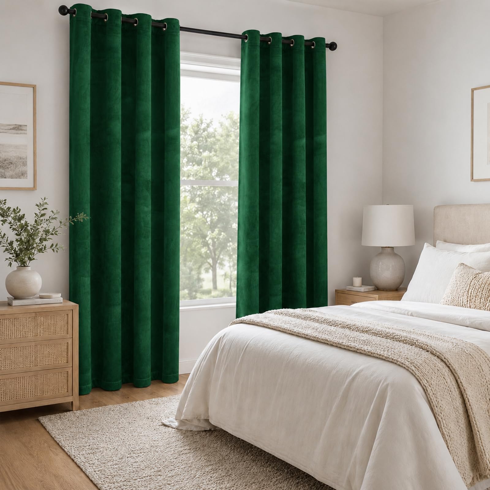 Ystyle Rideau Occultant Velours Lot De 2, 140x180cm, Vert Foncé | Rideaux Salon Rideau Thermique Isolant Anti Chaud Intérieurs, Rideau Phonique Anti Bruit, Moderne Chambre Maison Dressing