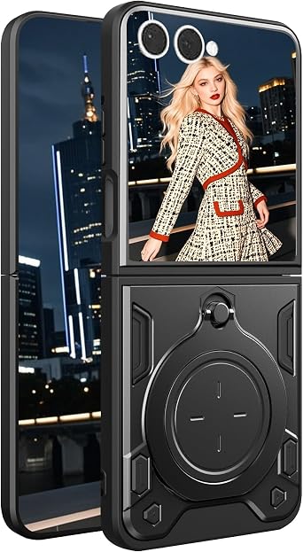 for Samsung Galaxy Z Flip 7 Case, Military Grade Drop Shockproof Rugged Protective Cover with 360 Rotatable Ring Kickstand Support Magnetic Car Mount for Galaxy Z Flip7 JS Black
