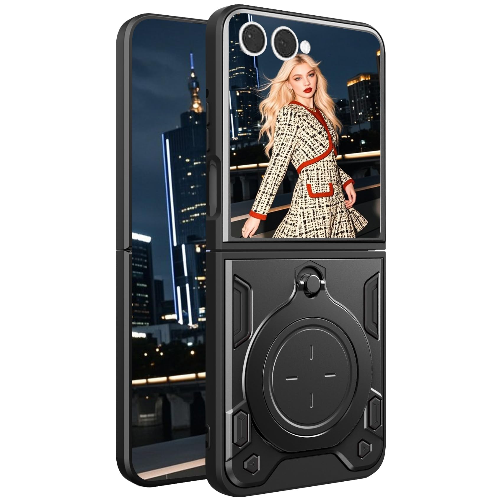 Fofvccv for Samsung Galaxy Z Flip 7 Case, Military Grade Drop Shockproof Rugged Protective Cover with 360° Rotatable Ring Kickstand Support Magnetic