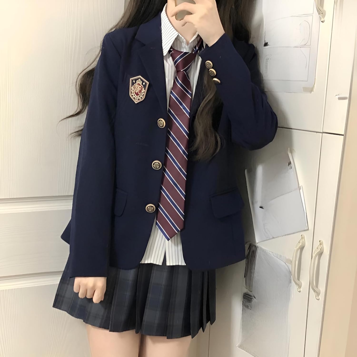 [Snughom] JK制服 春秋季用 学院風スーツ 英国校服デザイン ポロ襟+立体裁断 小柄女性体型対応 調整ト付き スマホ収納可