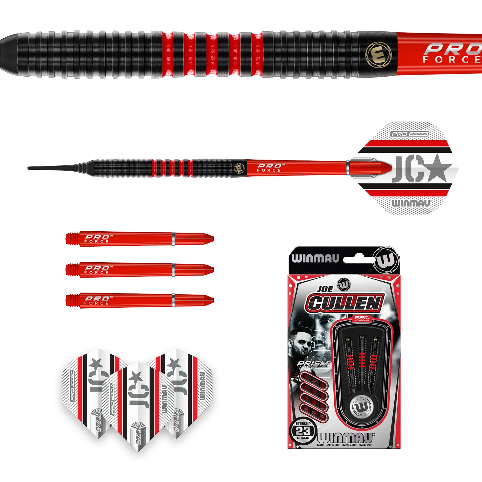 WINMAU Jeu de fléchettes 85% Pro-Series à Pointe Souple avec ailettes et tiges de fléchettes