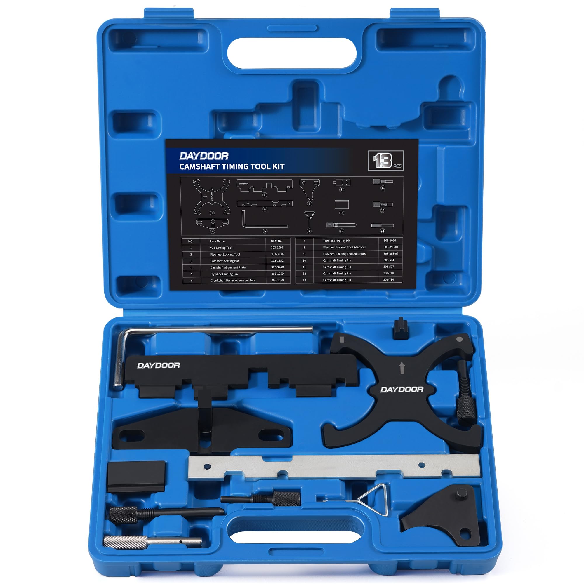 DAYDOOR Kit de herramientas de temporización, 13 herramientas de bloqueo de árbol de levas compatibles con Ford Focus Kuga Fiesta Fusion Escape 1.5 1.6 2.0 2.3 EcoBoost Mazda 2.5L, Ford 1.6L VVT