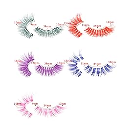 Outopen 5 Pairs Colored False Lashes - Long, Colorful Lashes Extensions with Clear Band - 3D Thick Volume Wispy Lash Clusters (B08-Color Lashes 5 Pairs)