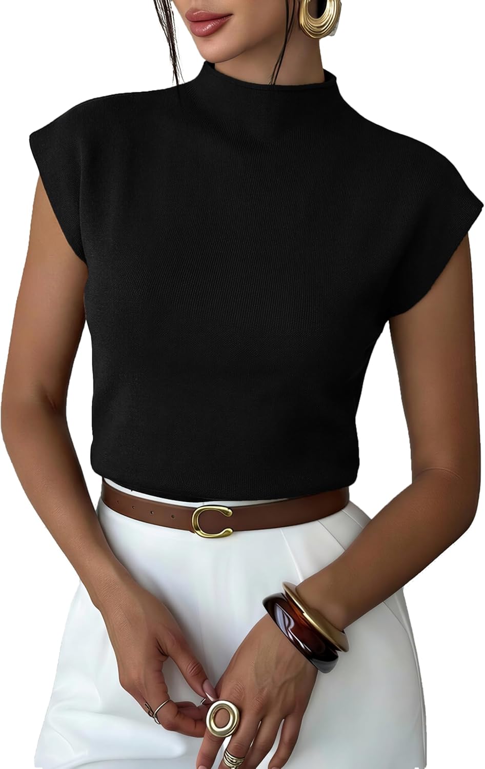 LaGracia Women's Mock Neck Sleeveless Sweater Vest Casual Cap Sleeve Summer Sweater Knit Pullover Tank Tops 2026