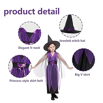 Hexenkostüm Für Mädchen - Komplett-Set Mit Hut, Zauberstab & Bonbontüte