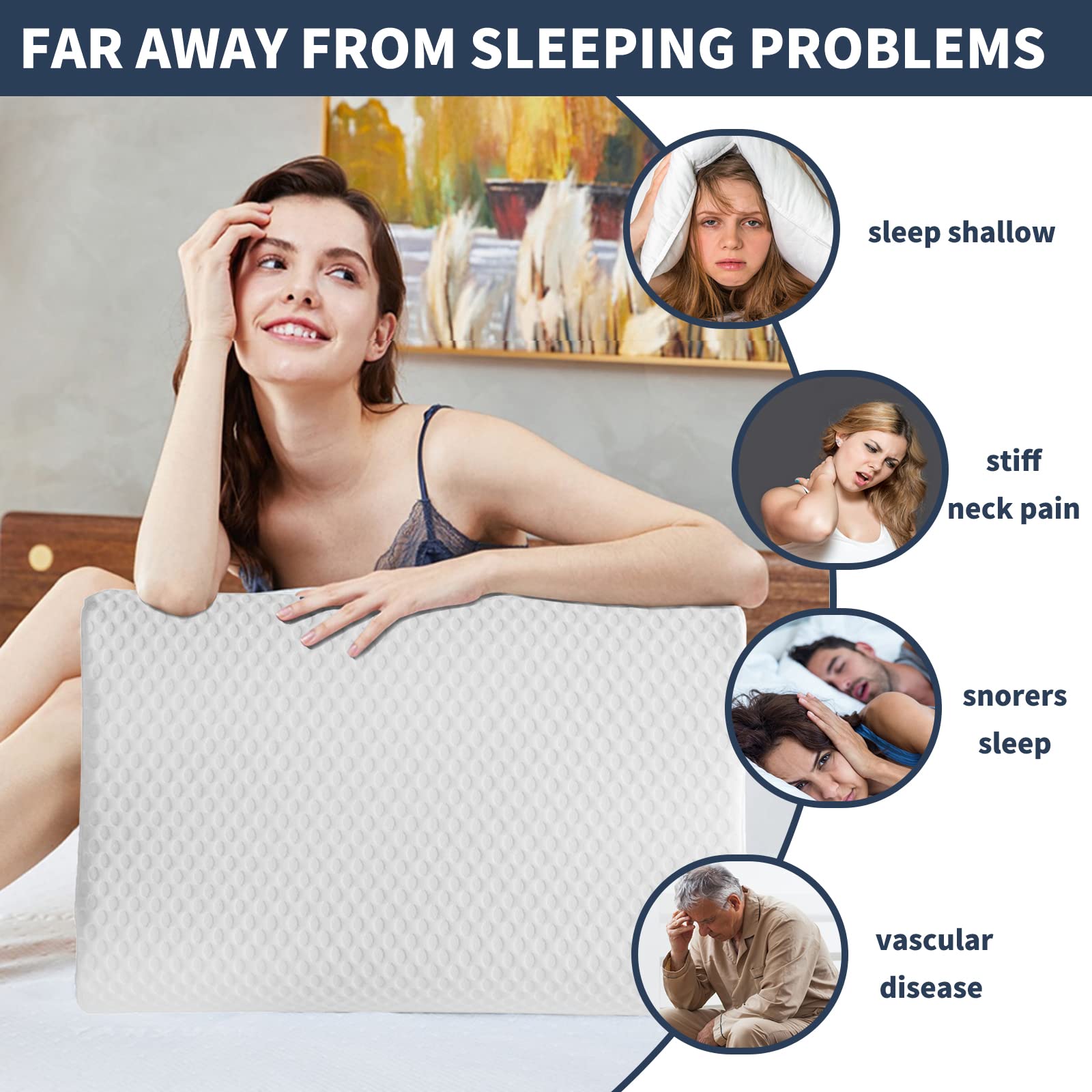 Good Nite Almohada de Espuma viscoelástica para el Contorno del Cuello, Almohada ortopédica Cervical ergonómica, Suave, Almohada Profunda para Dormir de Lado y Boca Arriba