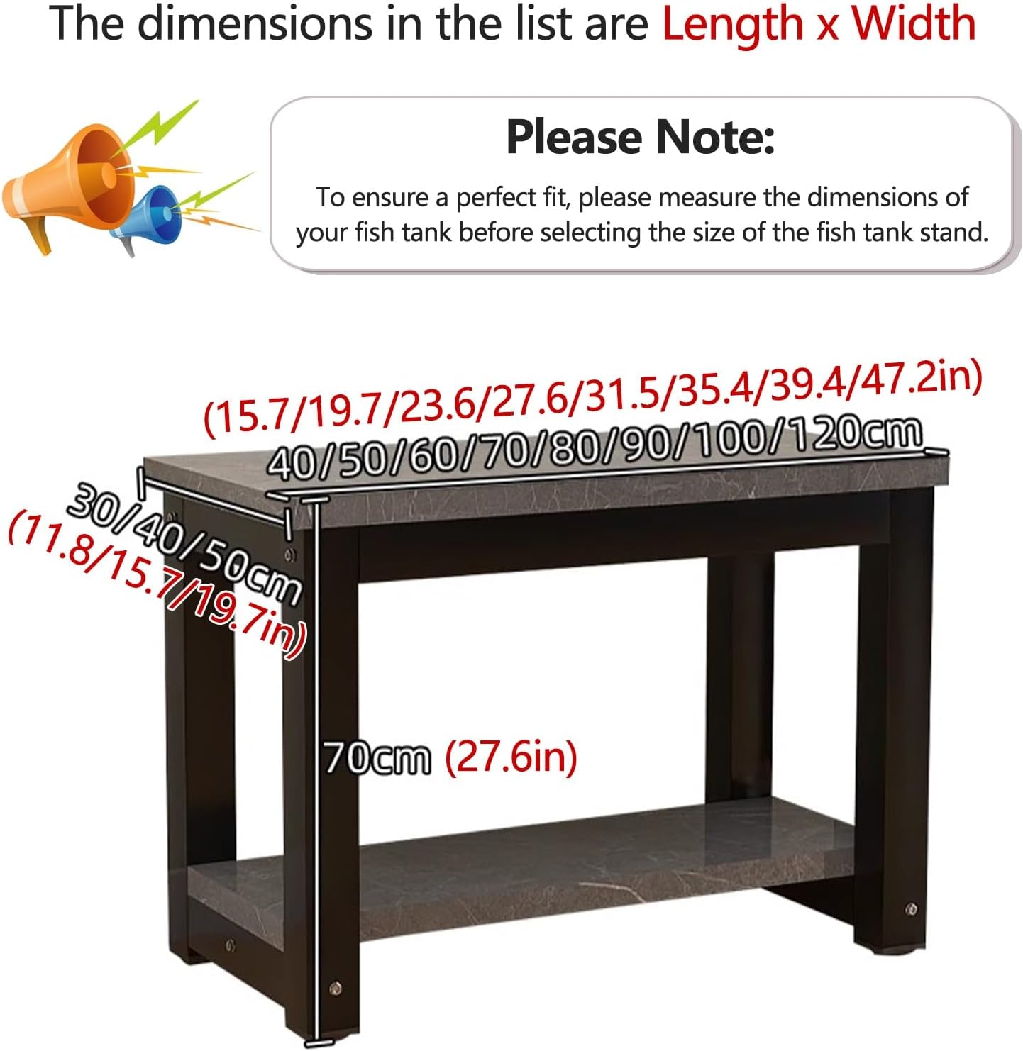 2-Layer Aquarium Stand for Fish Tanks, Floor-Standing Terrarium Rack, Easy Assembly, Multifunctional Display Shelf for Home & Office, Brown (90x50cm/35.4x19.7in)
