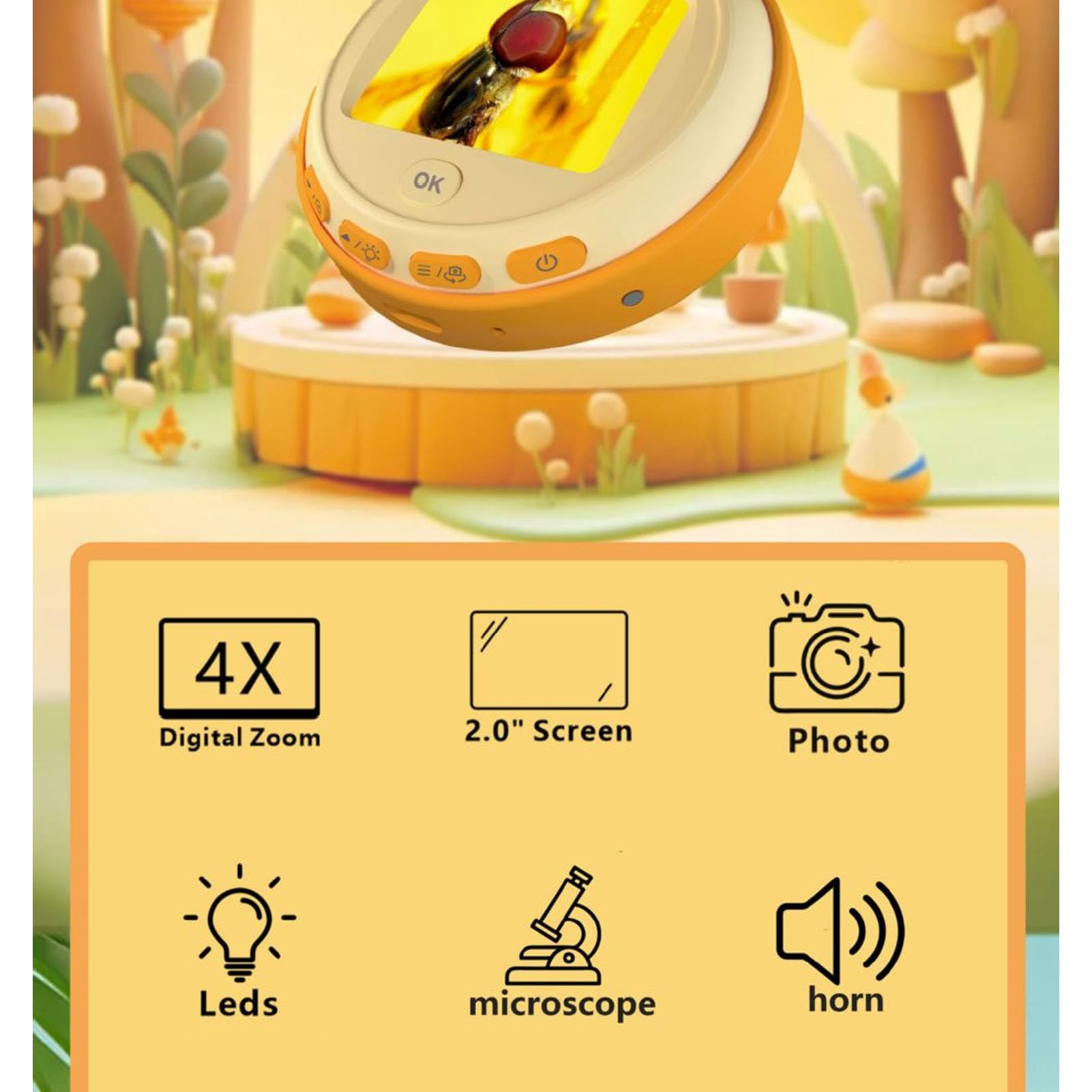 Microscopio Digitale per Bambini, Schermo da 2,0 Pollici, 4x