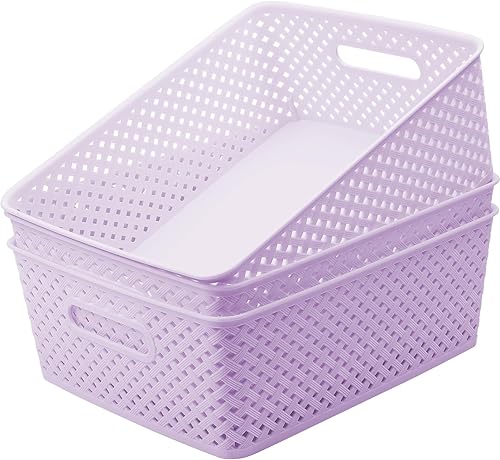 Vista 18 de MaxGear Organización y almacenamiento, 3 unidades, contenedores organizadores de plástico, cestas tejidas para almacenamiento, cestas de plástico