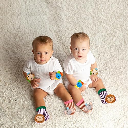 Miniatura 5 de Juego de calcetines de algodón y correa de sonajero para bebé, juguetes infantiles de 0, 3, 6, 9, 12 meses, regalos para bebés para niños y niñas,