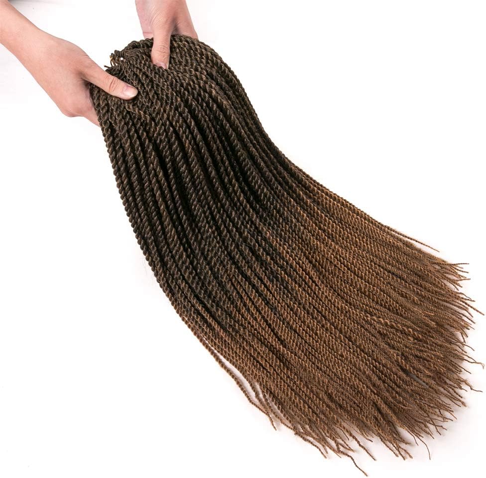 18 Inch 6 Packs/Lot Ombre Dark Roots Honey Blonde 2S Senegalese Twist Braids Crochet Braids Hair Extensions Pre Looped 30 Strands/Pack High Temperature Fiber (T 1B/27)