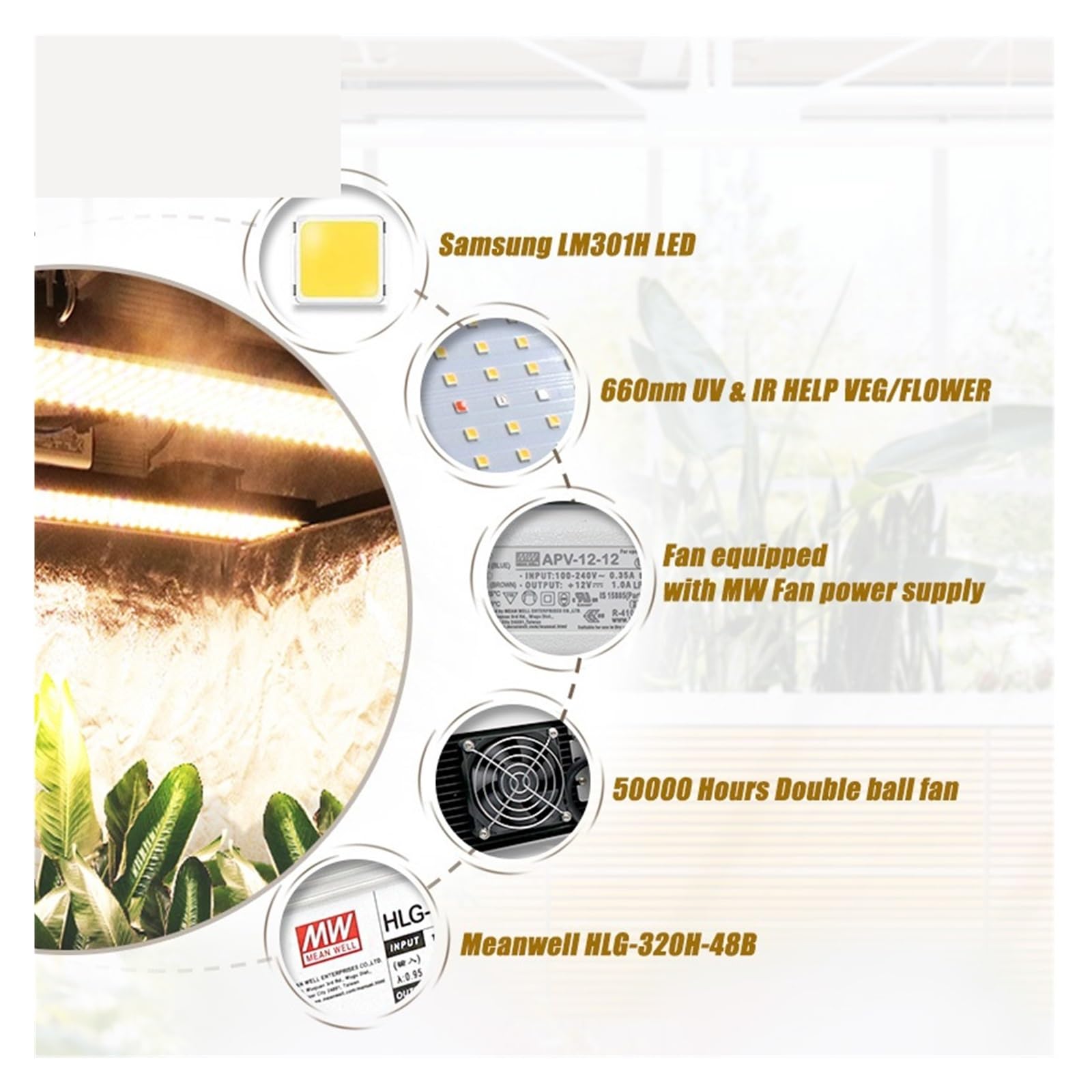 Lampe de Plante, Lampe de Croissance LED 650W, Diodes LM301H, phytolampe hydroponique à Spectre Complet, Variable for Plantes d'intérieur de Serre(35K395450660730FS)