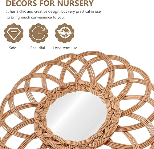 Miniatura 3 de VOSAREA Arte de pared decorativo de espejo tejido bohemio para sala de estar, dormitorio y baño, diseño de ratán natural para decoración interior