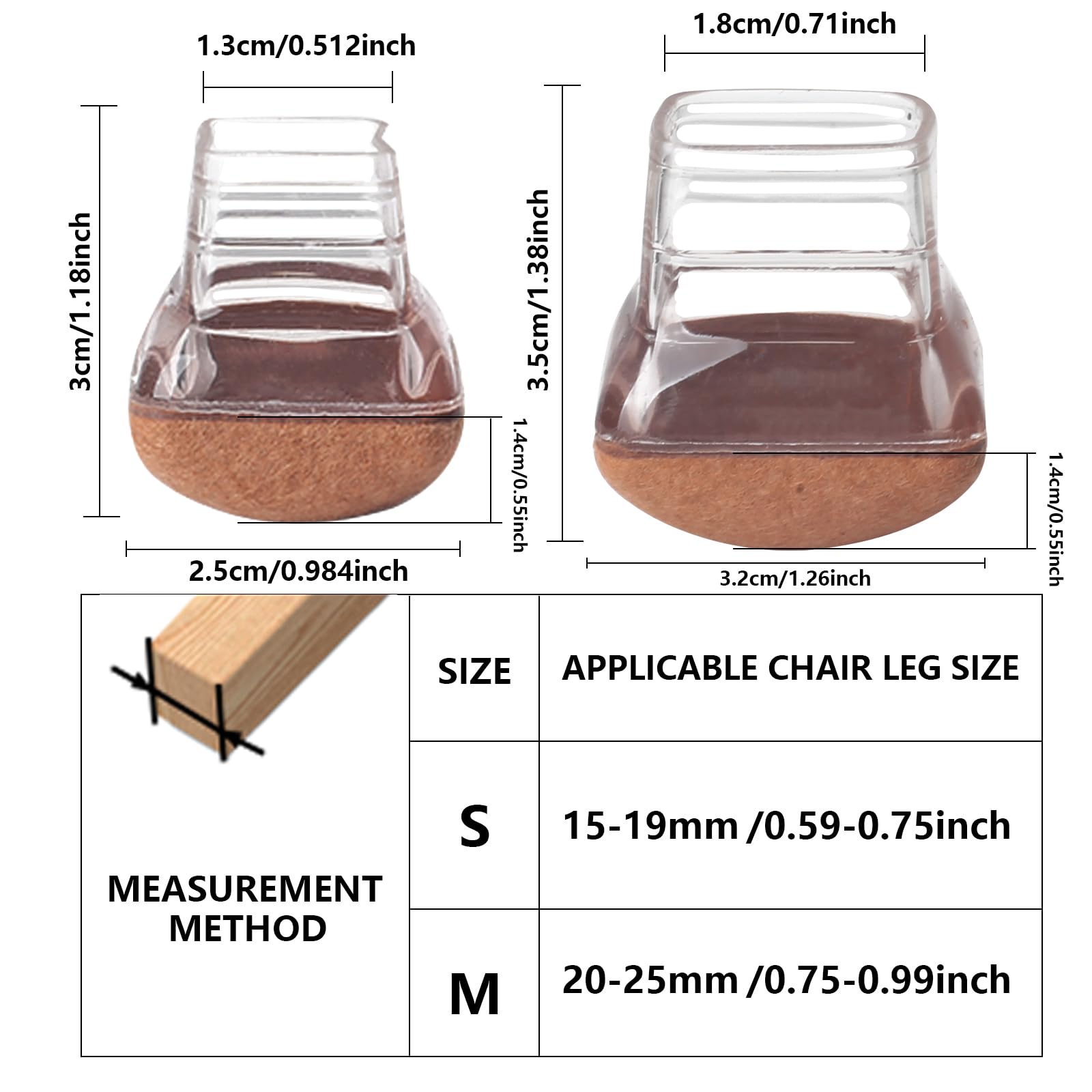 16PCS Chair Leg Floor Protectors Square 0.59-0.75 inch, Small Silicone Chair Leg Covers Caps with Felt Pads - Image 4