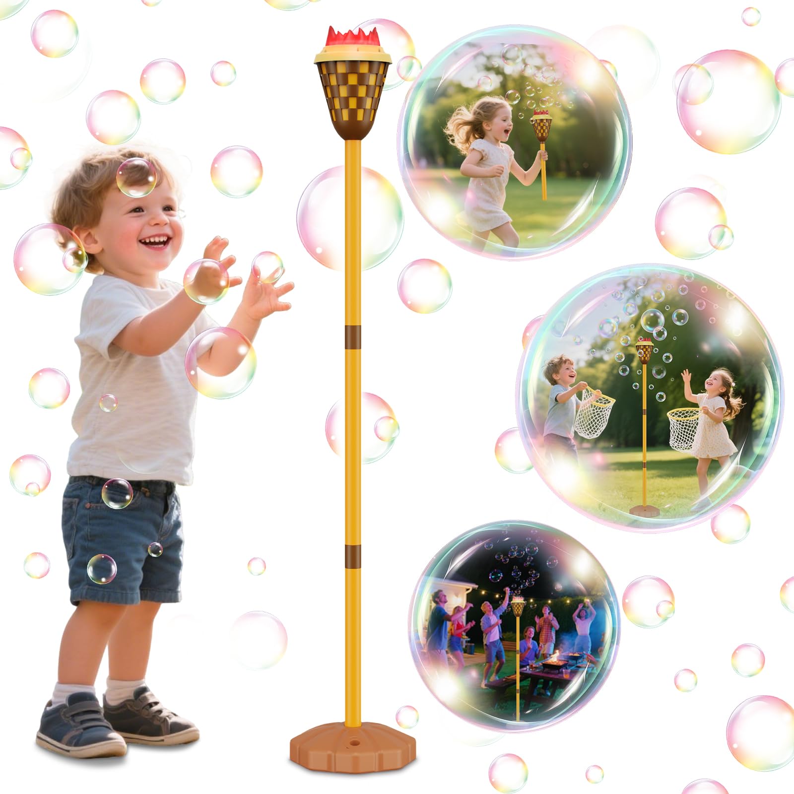 Bubble Machine for Kids, Garden Lamp Bubble Toy with Colorful Lighting and Music for Toddlers, Rechargable Bubbles Blower Maker Outdoor Toys for Event Birthday Wedding Party (Red)