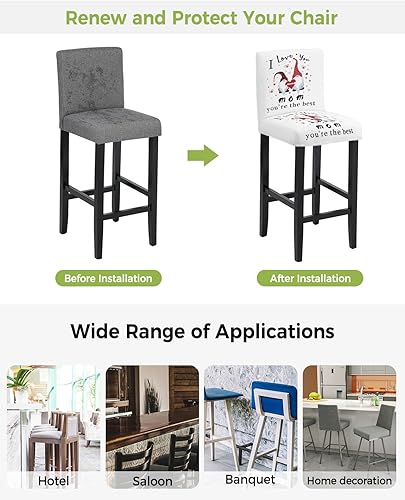 Miniatura 3 de TweetyBed Bar Stool Covers I Love You Mom Stretch Removable Bar Chair Cover Gnome White Backdrop Counter Slipcovers for Kitchen Pub Dining Room Cafe