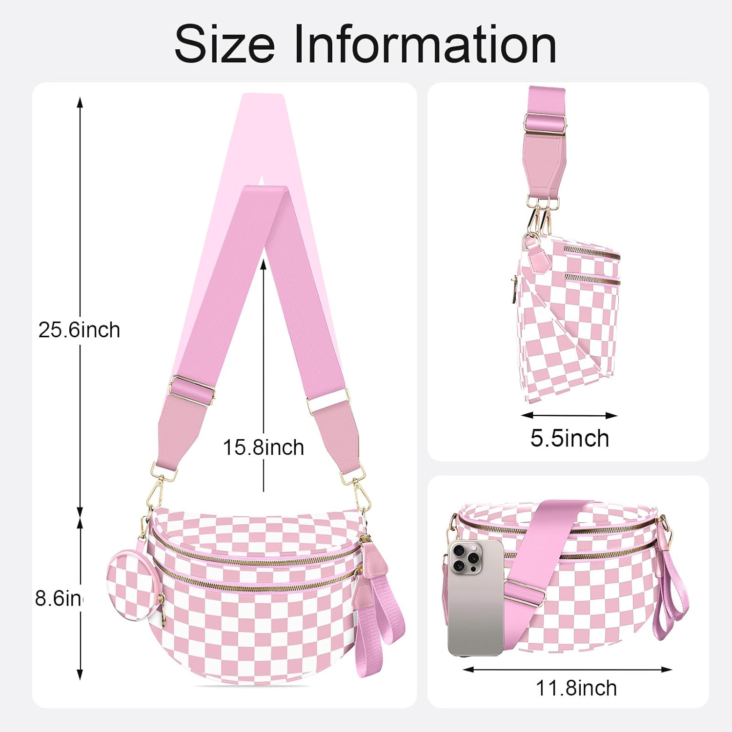 Bum Bags for Women Checkered Crossbody Bag Large Nylon Belt Purse Fanny Packs, Bonus with a Extra Strap - Image 6