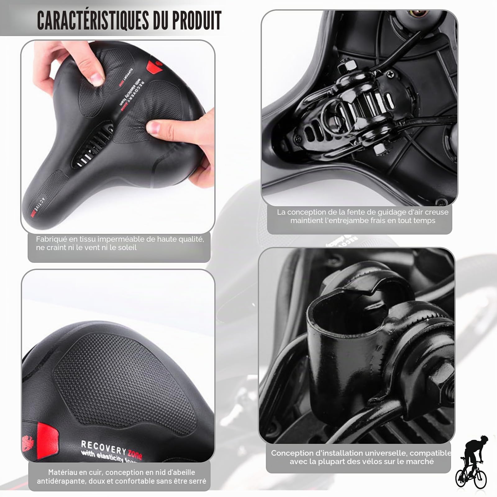 Selle Velo Confortable, Selle de Vélo Ergonomique Selle Velo avec Boule d'Amortisseur à Double Ressort, Imperméable, Doux, Respirant, pour Vélos de Route, VTT, Vélos de Ville